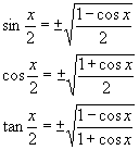 Half Angle Formulas